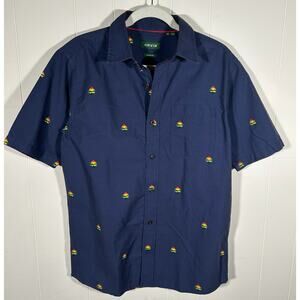 Orvis Men Medium Short Sleeve Button Up Shirt Cotton Navy Camp Gorpcore Outdoor